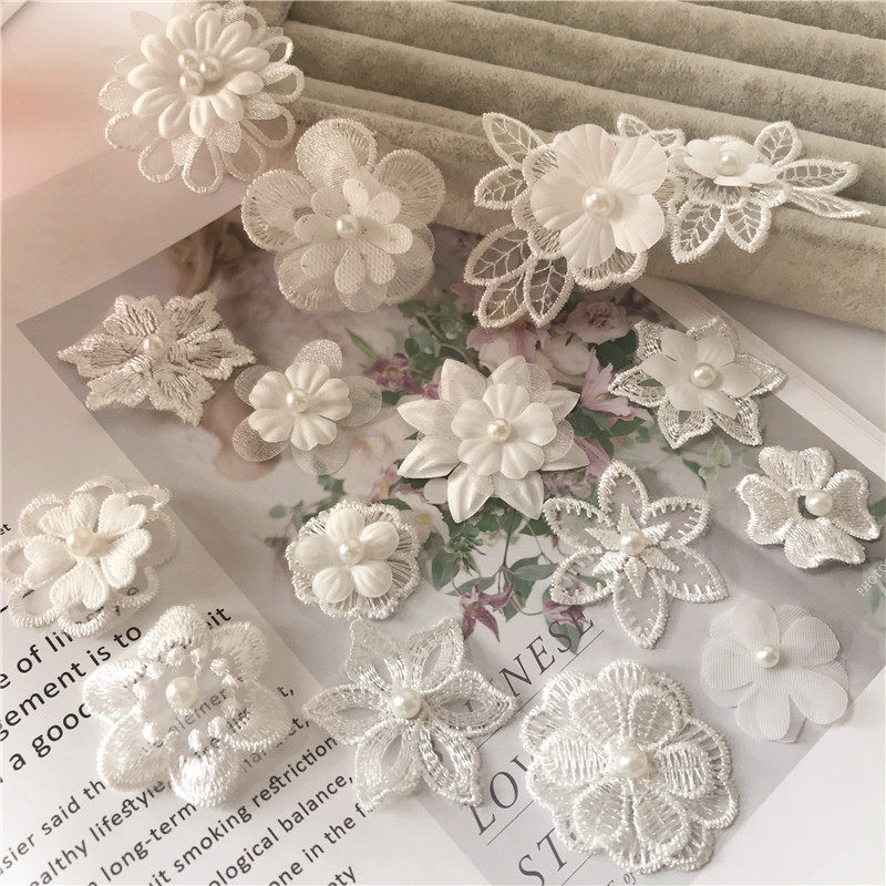 diy包邮白色花片欧根纱立体辅料