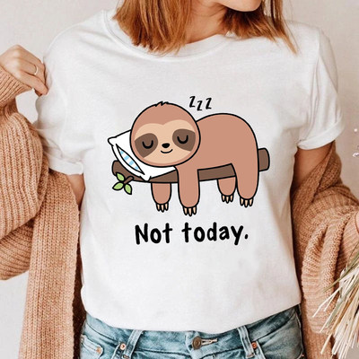 Not Today Sloth卡通可爱树懒甜美欧美风印花短袖T恤女大码上衣潮