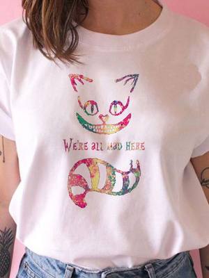 Cheshire Cat T-Shirt白色创意柴郡猫短袖t恤女夏季小心机宽松