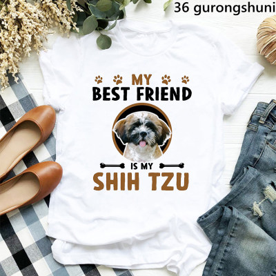 Shih Tzu正肩短袖白色t恤女夏季西施犬狗狗上衣宽松打底衫显瘦INS