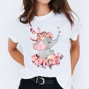 Cartoon Elephant T Shirt可爱卡通大象T恤女内搭打底衫上衣服女