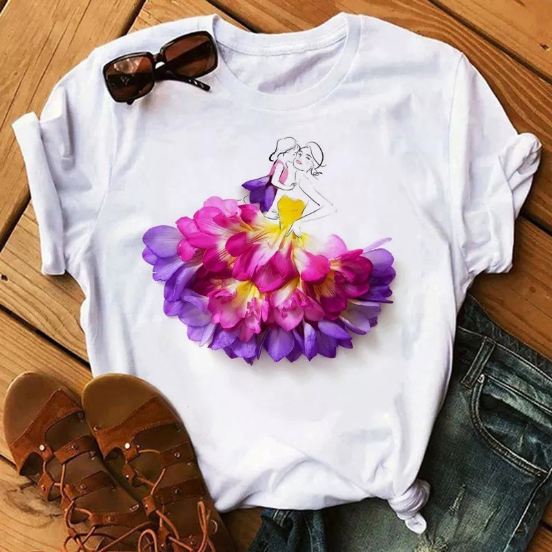 3D petal girl T-shirts3D夏季花瓣女孩百搭女式潮酷短袖女款上衣