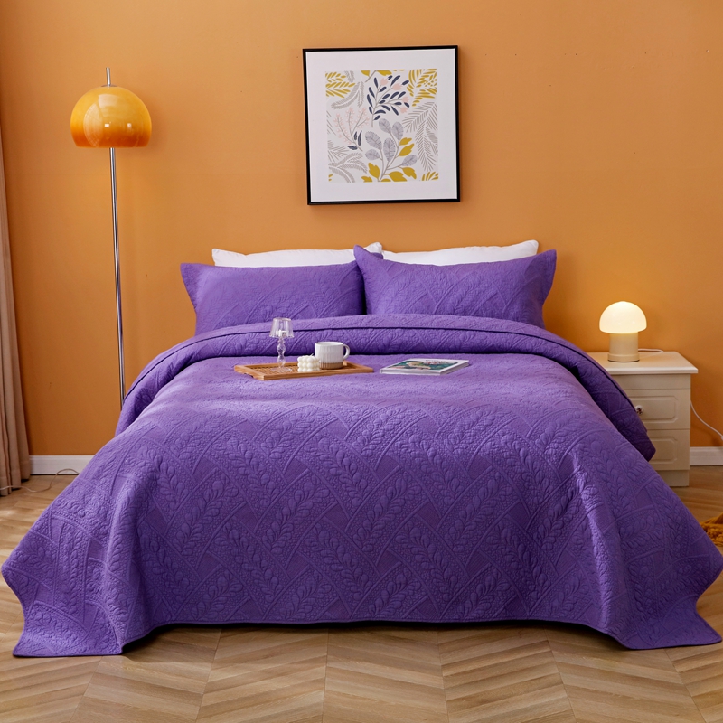 纯棉水洗床盖三件套夹棉床单绣花