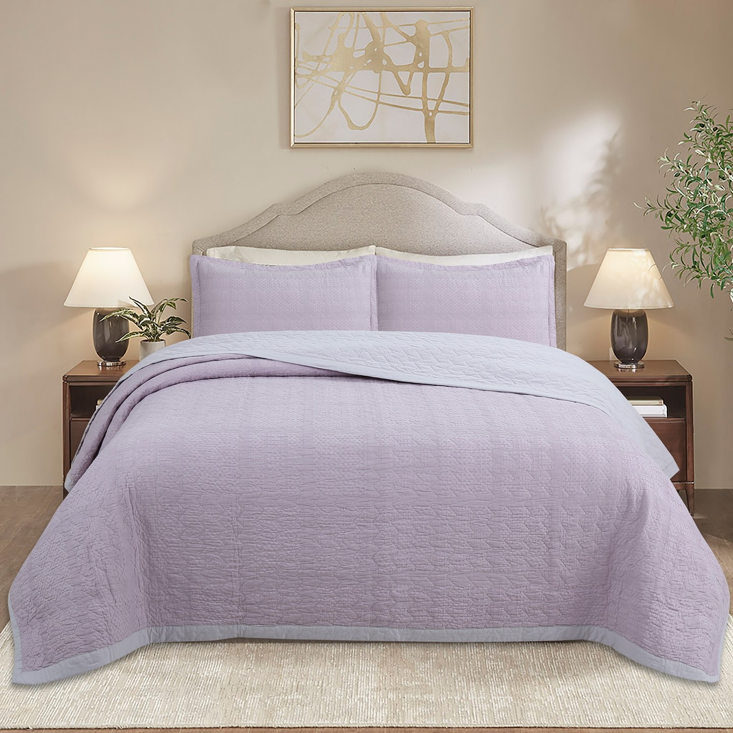 全棉华夫格素色双人床盖三件套绗缝夹棉床单双面空调被防滑轻奢,床上用品,床盖,淘宝优惠券,粉丝福利购,淘宝优惠卷