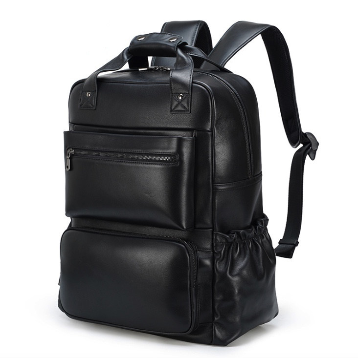 手工真皮双肩包大男士黑色商务出差旅行包头层牛皮背包16寸电脑包