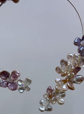 天然花瓣珍珠纯手工制作繁花项圈，异形炫彩色珍珠项链