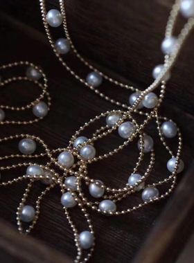 毛衣链佩戴淡水珍珠