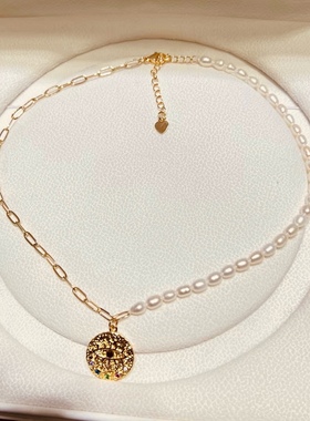 白百合同款恶魔之眼天然珍珠项链,天然米形水滴珍珠3-4mm可调节