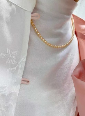 天然淡水珍珠BABY珠爱马仕橙色小米链 3-4mm正圆极光彩珠项链