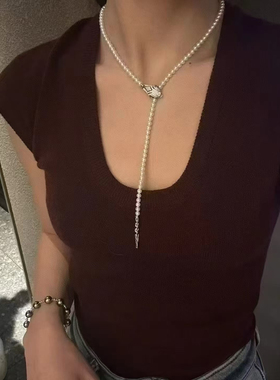 新款天然珍珠灵蛇毛衣链加长版，4mm天然baby珍珠66cm长度可调节