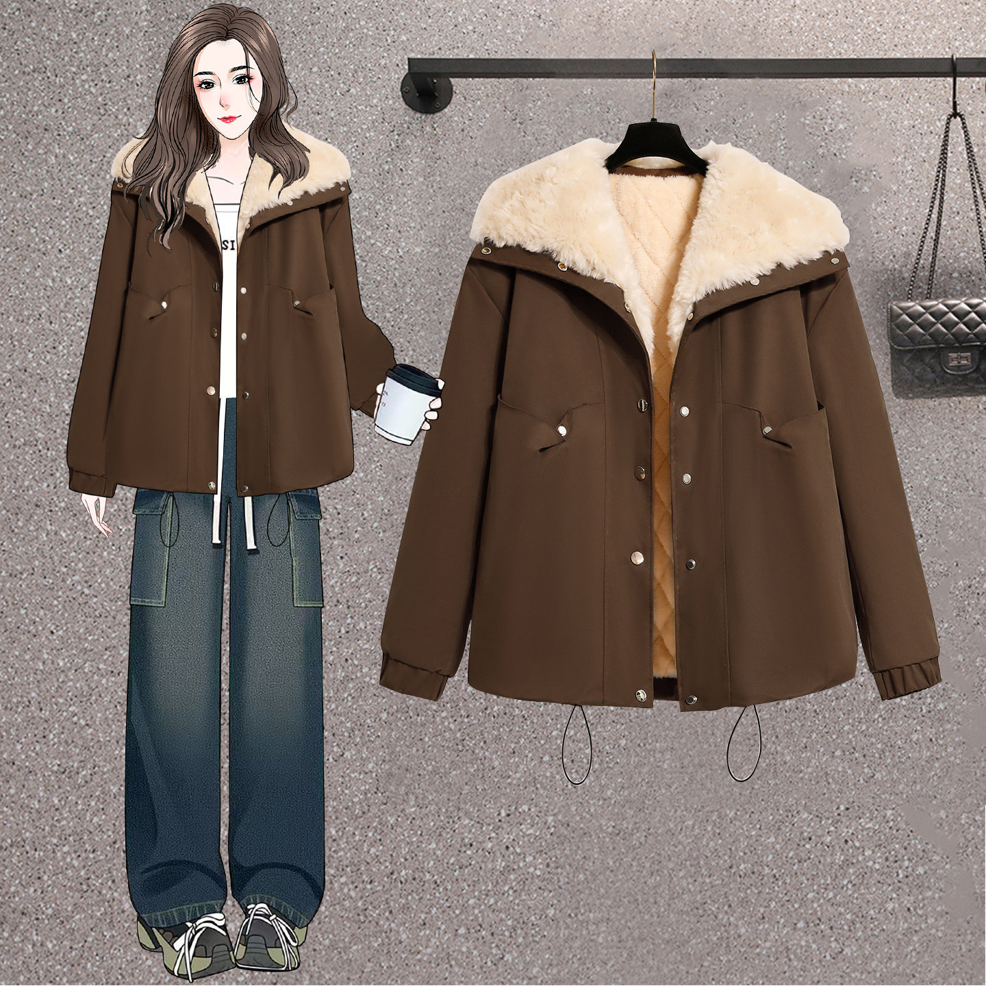 胖MM大码棉服女2025年冬装新款宽松宽松显瘦巴恩克风减龄棉衣外套,女装/女士精品,大码棉服,淘宝优惠券,粉丝福利购,淘宝优惠卷