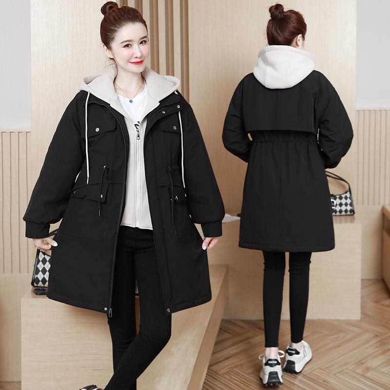 胖MM大码宽松简约加绒棉衣