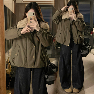 加绒大翻领显瘦减龄棉衣外套潮 新款 胖MM大码 夹克棉服女2025年冬装