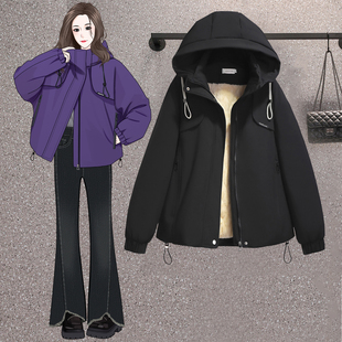 宽松显瘦加绒帅气减龄老钱风棉衣女 新款 胖MM大码 棉服潮2025年冬装