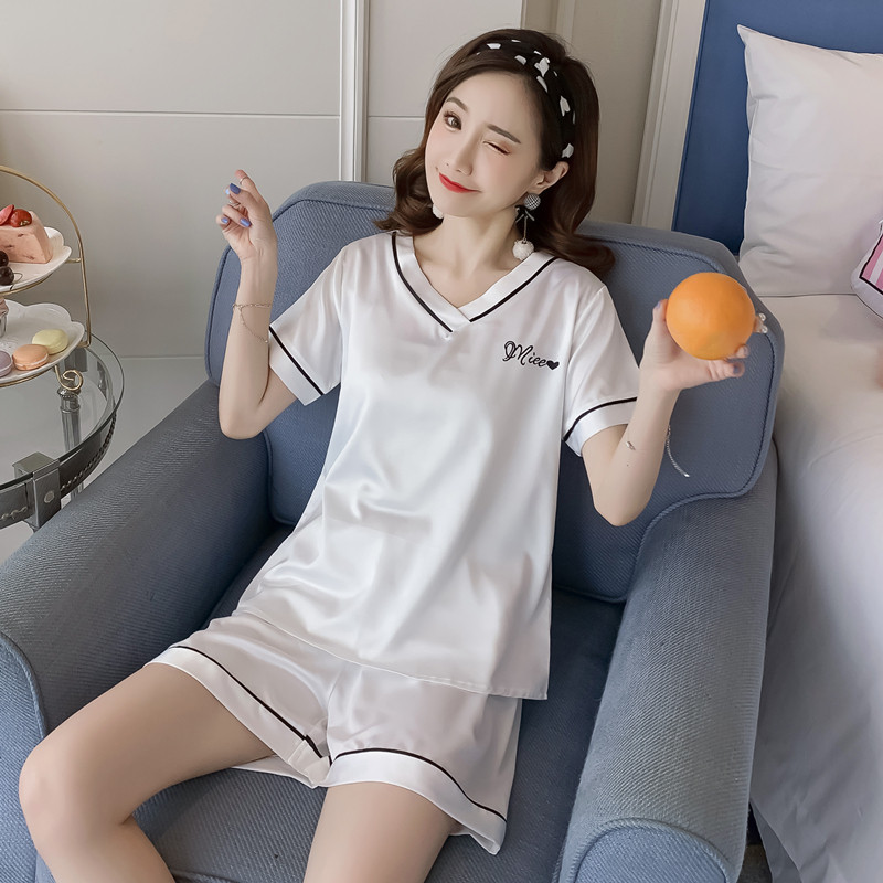 睡衣女夏季冰丝短袖性感丝绸两件套韩版可爱甜美薄款家居服春秋天
