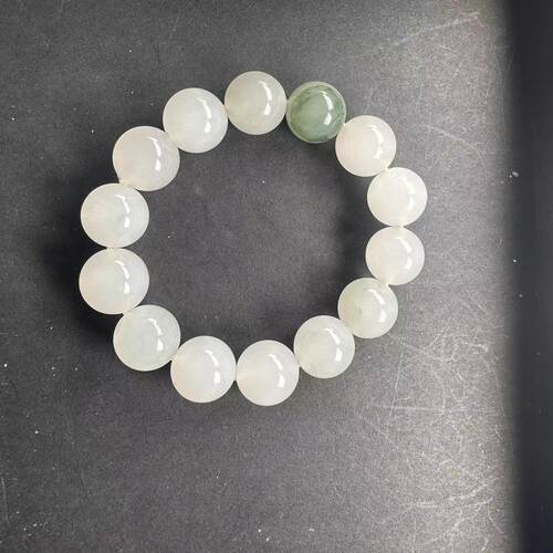 新疆天然金丝玉天山翠冰种手链卡14珠子