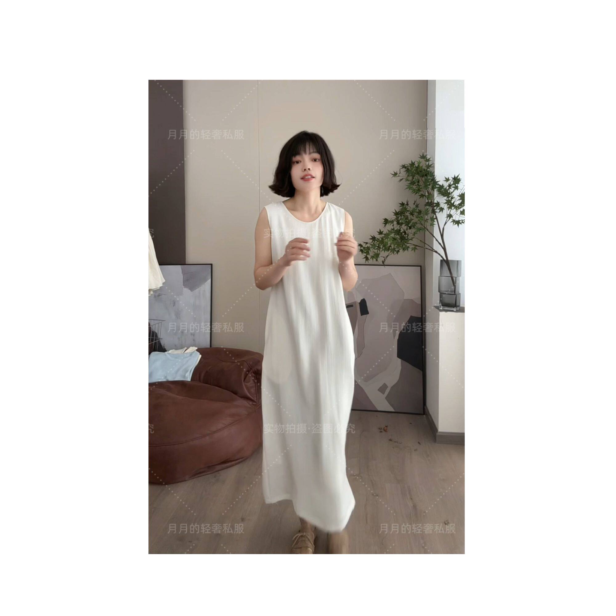 【金标麻料小白裙】白色无袖连衣裙女轻奢小众高级感麻料长裙子