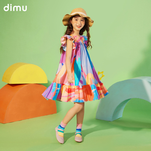 笛牧女童连衣裙2026夏季洋气新款纯棉柔软多巴胺小飞袖儿童裙子
