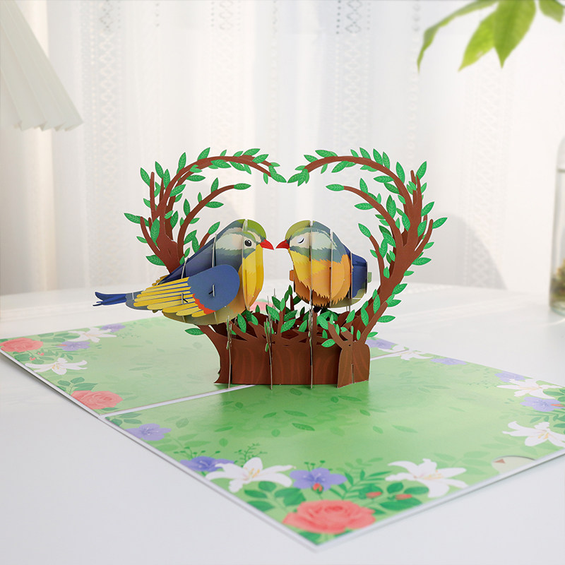 鸟儿成双立体贺卡浪漫唯美ins爱情鸟创意恋人婚庆3d卡七夕情人节