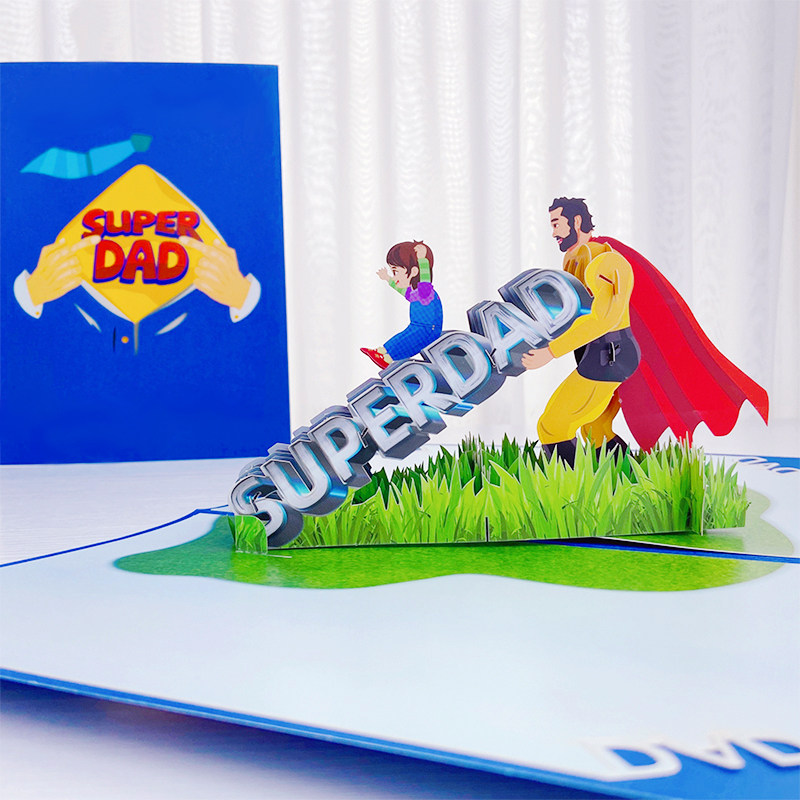 爸爸超人3D立体贺卡父亲节创意高档卡片感恩老爸生日礼物定制祝福