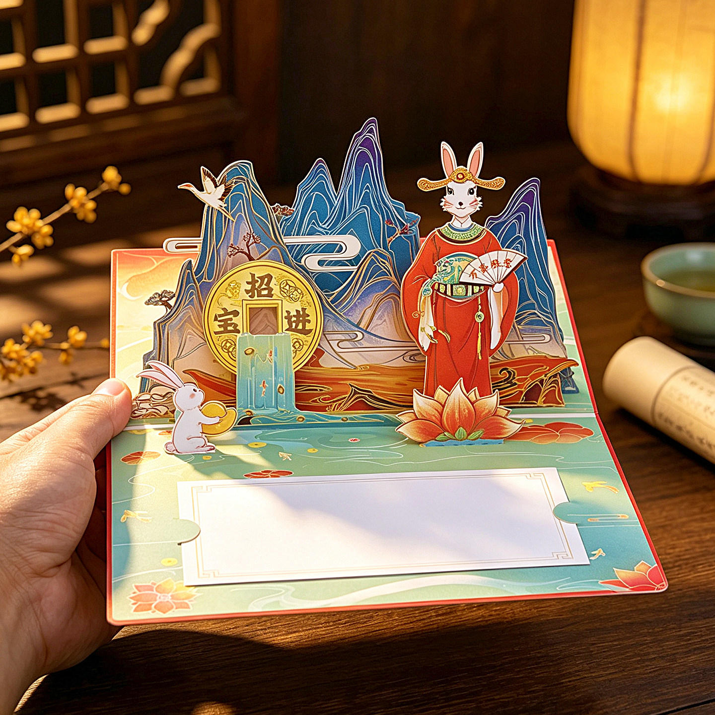 【上新折扣】中秋节立体贺卡万事胜意玉兔中国风祝福卡片创意礼物图片
