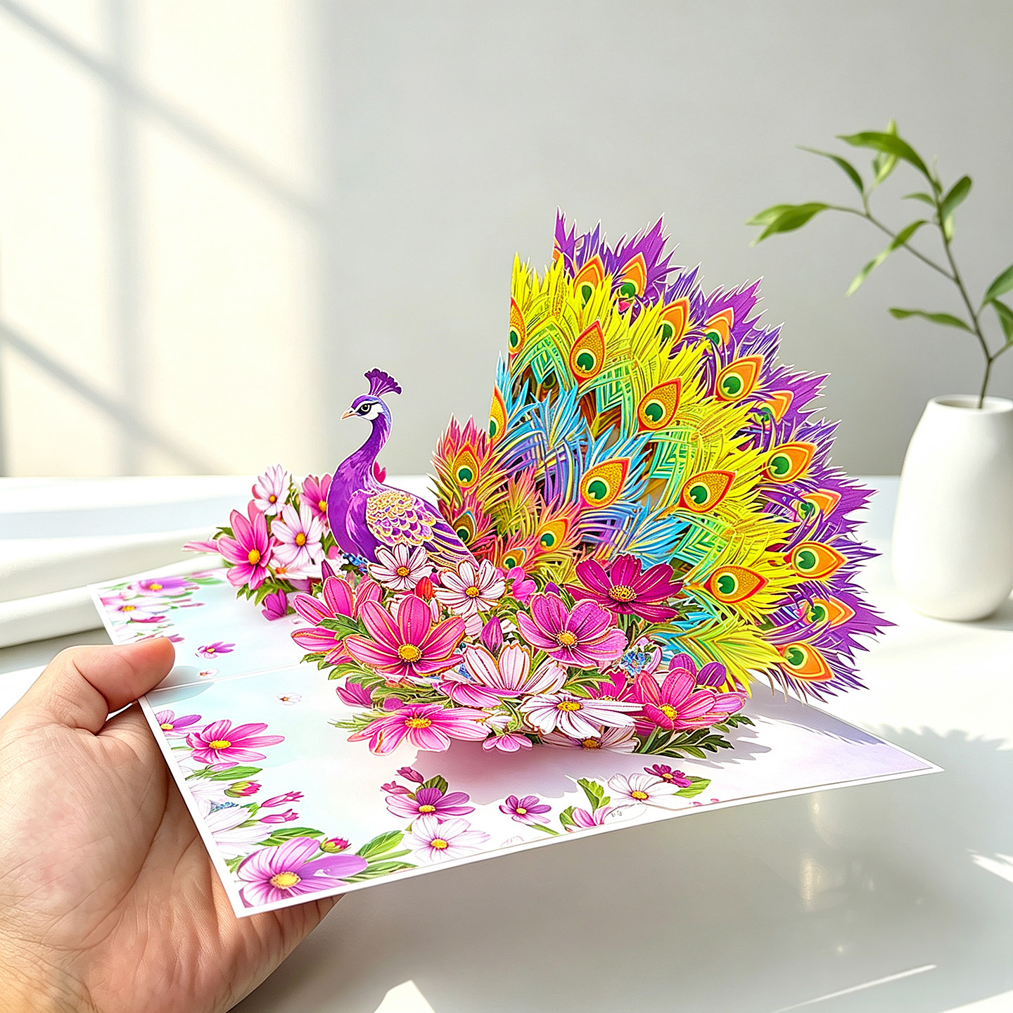 格桑花孔雀3D立体贺卡开学季感恩教师节生日祝福卡片云南傣族纪念