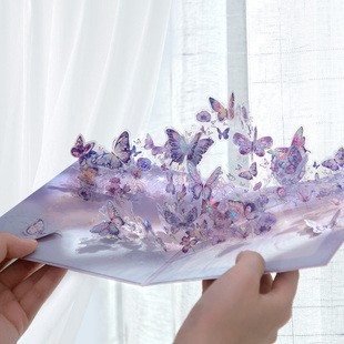 立体贺卡烫金PVC唯美蝴蝶烟花高级感卡片感恩节生日祝福答谢元旦