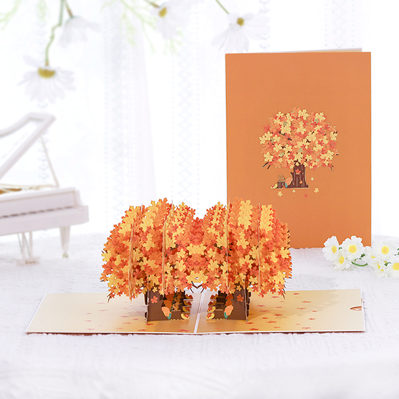 诗意枫树卡片创意3D剪纸贺卡