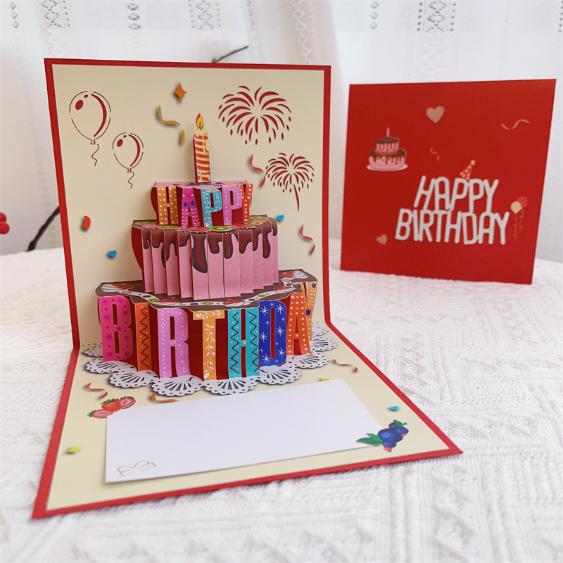 彩色立体蛋糕卡片生日3D贺卡