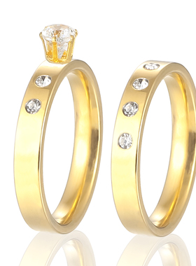 新泱情侣钛钢简约锆石戒指