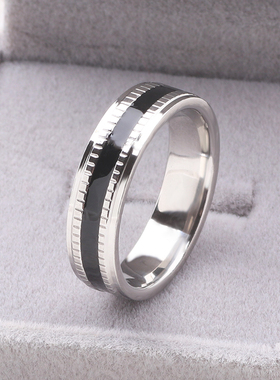 可刻字韩版黑色滴油钛钢情侣戒指