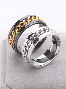 转动钛钢不掉色饰品啤酒戒指男女