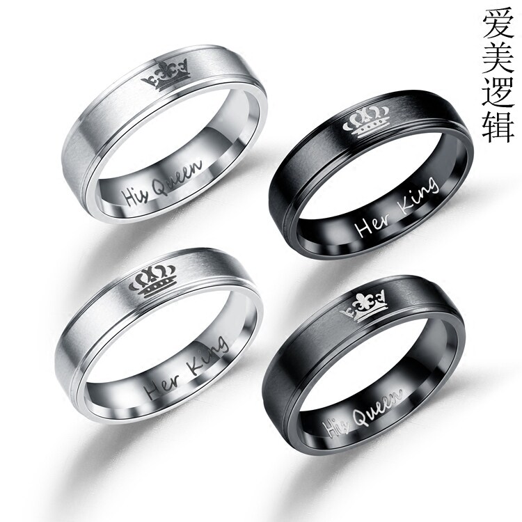 国王和王后情侣戒指一对 新款kingqueen皇冠戒指男女指环刻字定制