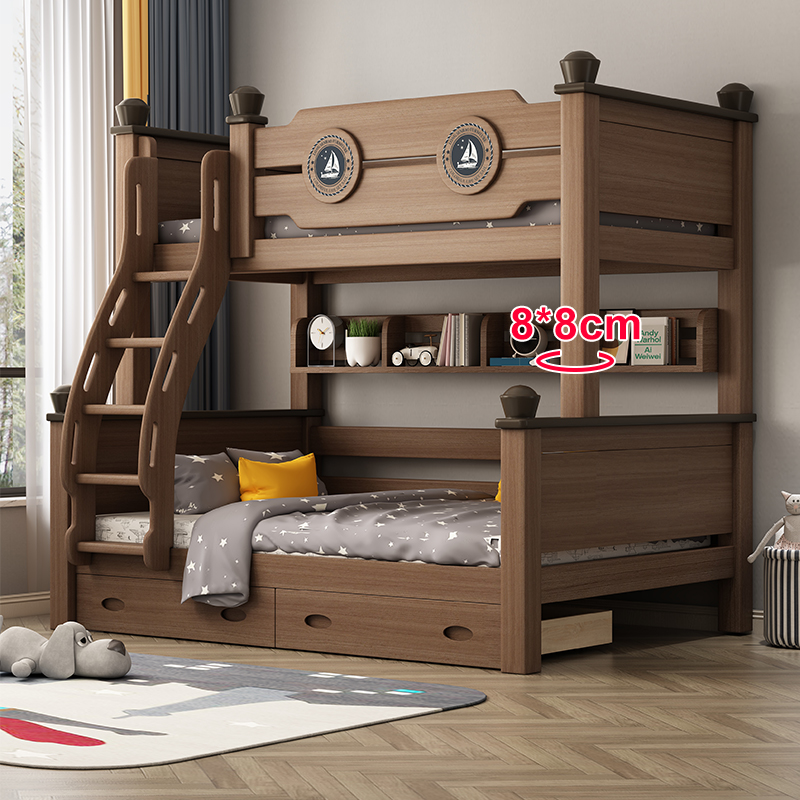 美式上下床鹅掌楸木高低床儿童双层床子母床成人上下铺木床可拆分