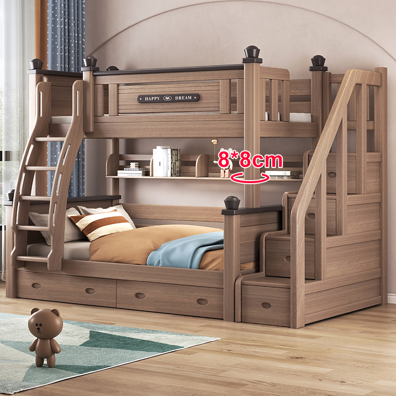 全实木上下床双层床鹅掌楸木儿童床子母高低床小户型可拆分上下铺