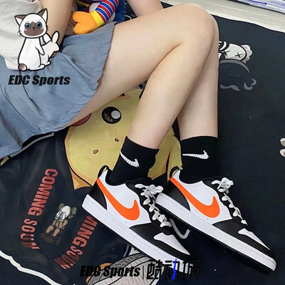 耐克Nike白黑橙Court女运动板鞋