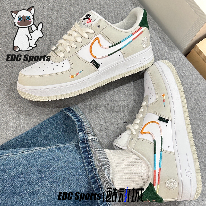 Nike耐克AF1白刺绣玫瑰女款板鞋