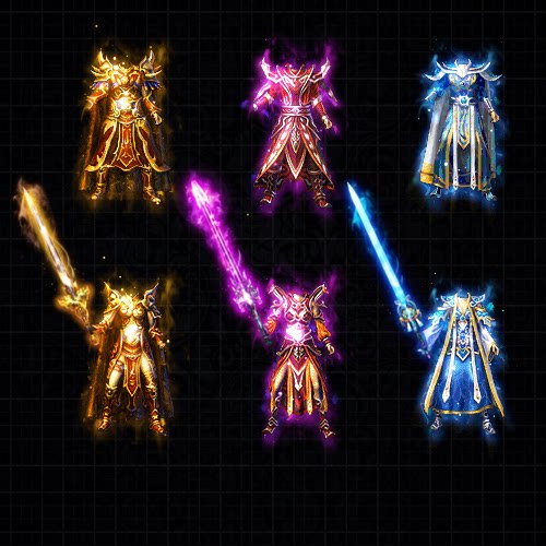 传奇装备素材 高清  雷霆衣服武器 三职业套装 png格式tz015