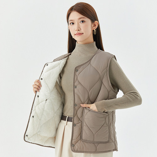 按扣百搭中长款V领马甲