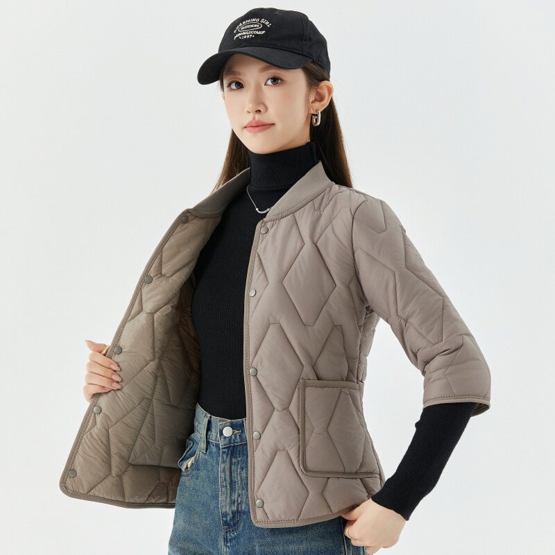 七分袖短款棒球领轻薄一体棉衣女