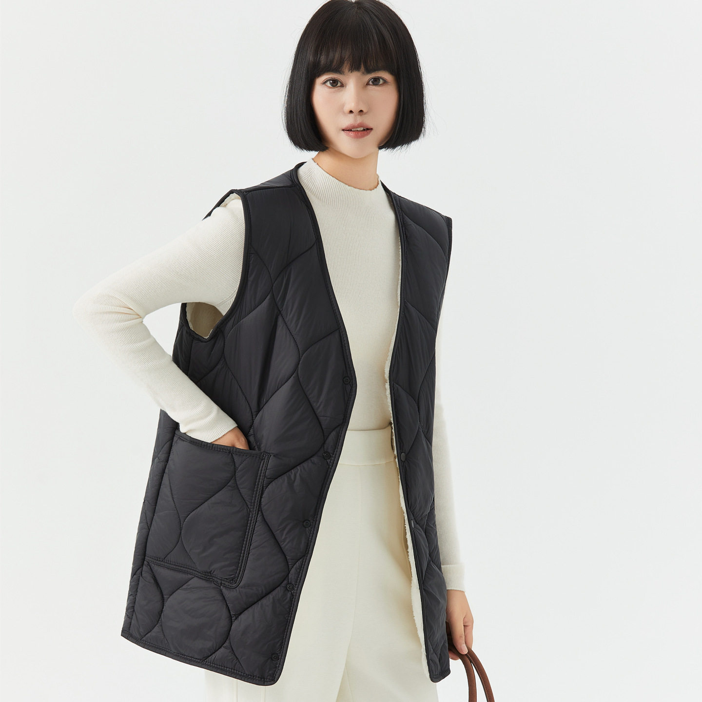 加绒加厚羽绒棉马甲中长款女士暖