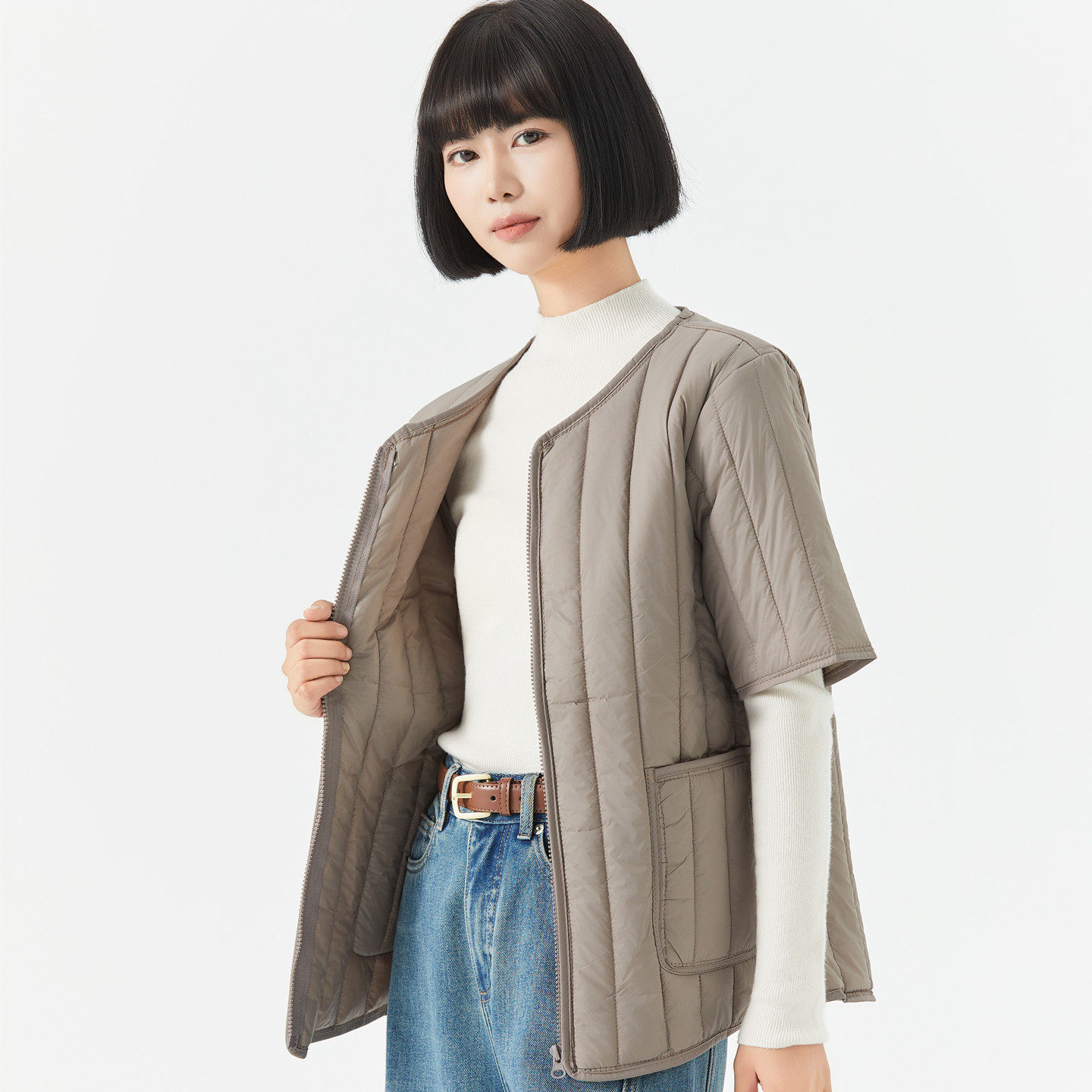 秋冬羽绒棉衣女半袖马甲修身棉袄