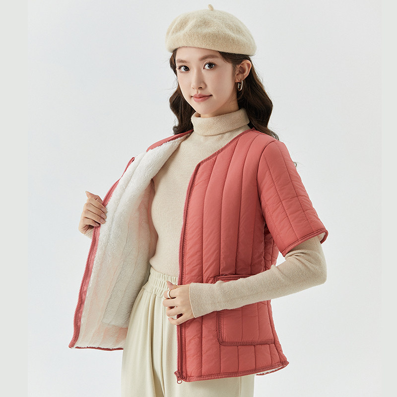 短款居家打底保暖修身短袖棉衣女