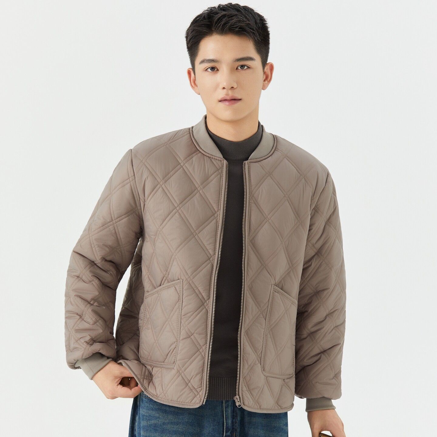 冬季加绒保暖棉衣男拉链加厚羽绒棉内胆打底棉服中老年小棉袄外套