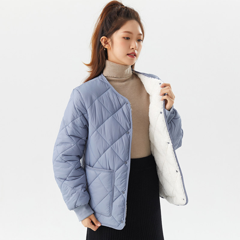 2025新款冬季加肥加大码棉衣女加绒加厚螺纹袖女大码冬装棉衣胖mm