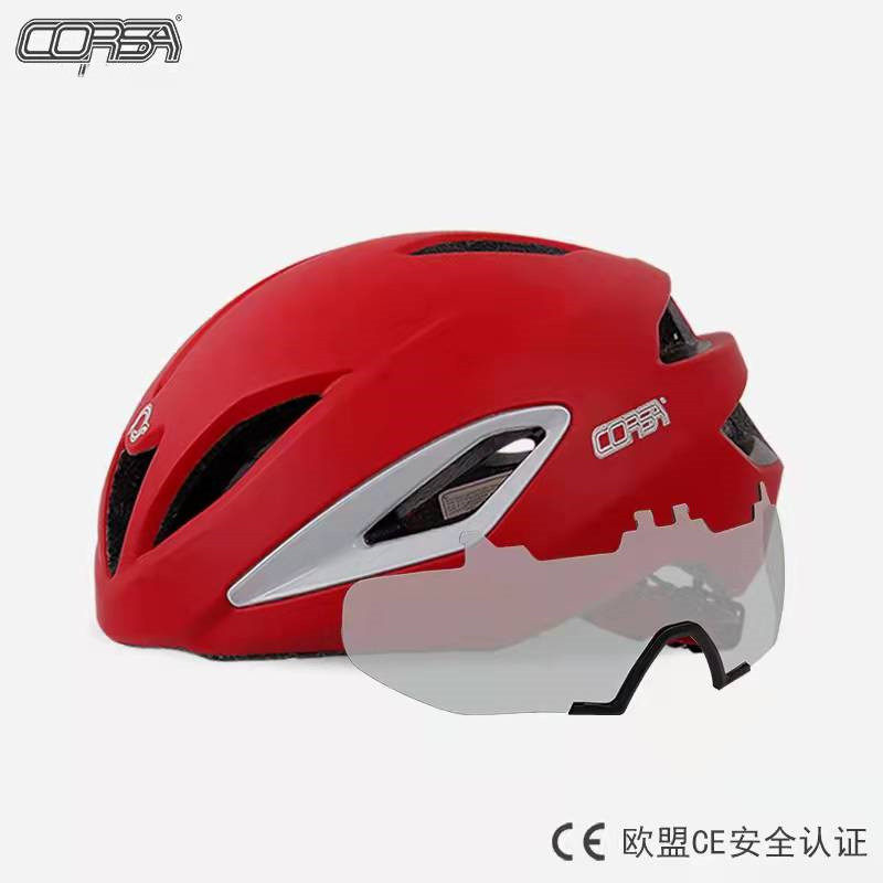 corsa酷飒山地公路自行车带风镜一体骑行头盔男女安全帽单车装备