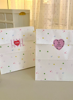 自制 ins彩色星星白牛皮纸袋加厚礼品袋袜子内裤食品包装方底袋