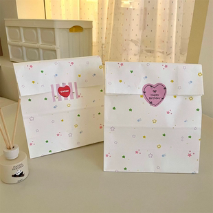 自制 ins彩色星星白牛皮纸袋加厚礼品袋袜子内裤食品包装方底袋
