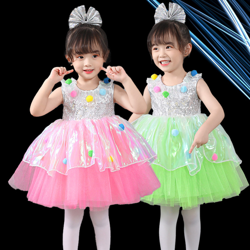 六一儿童蓬蓬裙演出服粉色亮片女童公主裙幼儿园纱裙表演服舞蹈服