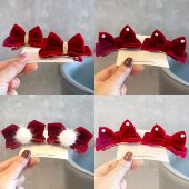 2025韩版 秋冬植绒立体蝴蝶结儿童发夹 质感女童发饰宝宝边夹头饰